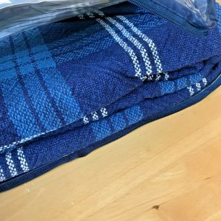 Vintage Ralph Lauren Bed Blanket Full Queen Size Blue Tartan Plaid Made USA K1 2