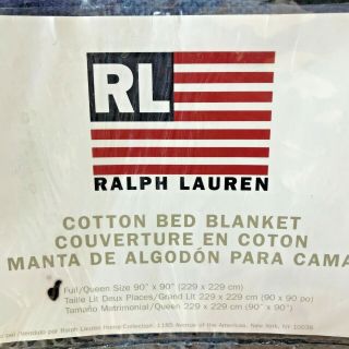 Vintage Ralph Lauren Bed Blanket Full Queen Size Blue Tartan Plaid Made USA K1 3