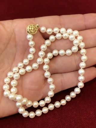 Vintage Cultured Pearl And 14k Gold Necklace 18 " Hand Knotted