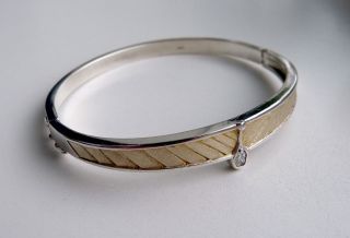 Vintage Danish Design Einer Fehrn White Topaz Sterling Silver And Gold Bracelet