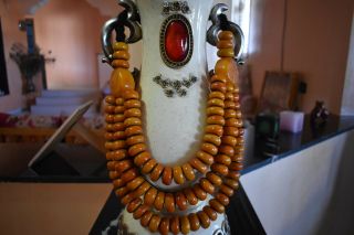 Moroccan Hand Made Berber Amber And Goats Bone Strand North African Jewelry