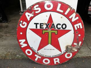Vtg 30s Texaco Gasoline Motor Oil Service Station 2 Sided Porcelain Sign 42”
