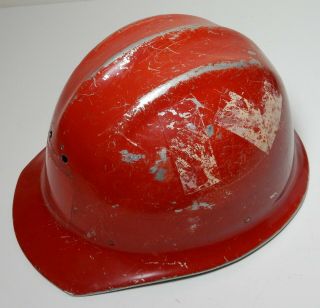 Vintage Silver Aluminum Painted Red Bullard 502 Hard Hat Ironworker