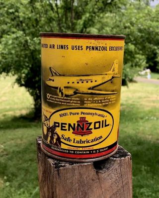 Vintage Pennzoil Oil Can Handy Household Owl Airplane Rare Tin Mopar Ford Oilzum
