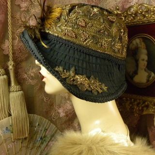 1920 ' S VINTAGE STYLE BLACK & BROWN FEATHER BEADED FLORAL CLOCHE FLAPPER HAT 6