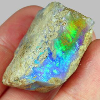 86.  7ct Natural Ethiopian Crystal Black Opal Play Of Color Rough Specimen Mysg670