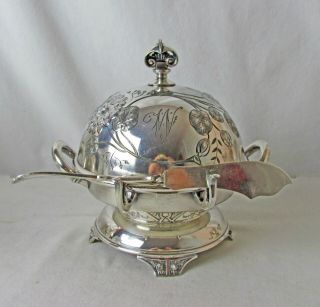 Rare Wilcox Silver Plated Hinged Butter Dish & Twist Handle Butter Knife
