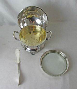 RARE WILCOX SILVER PLATED HINGED BUTTER DISH & TWIST HANDLE BUTTER KNIFE 5