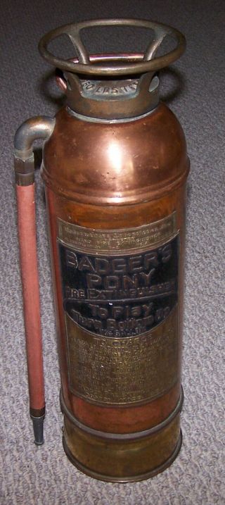 Antique Badger Pony Fire Extinguisher Bell Bottom Empty Screw Top Copper Brass