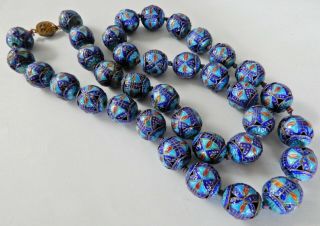Antique Chinese Cloisonne Bead Necklace 16mm Beads