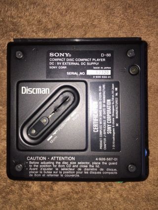 Sony Discman D - 88 CD Player Pocket Discman Vintage 1988 5