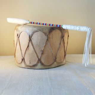 Vintage Native American Beaded Drum Beater Stick 4
