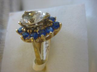 Vintage 14K Solid Yellow Gold CZ Pear Shaped Sapphire Ring Size 6 4