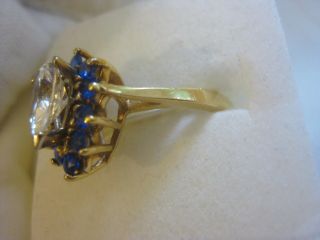 Vintage 14K Solid Yellow Gold CZ Pear Shaped Sapphire Ring Size 6 5