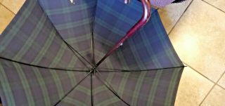 Vintage Polo Ralph Lauren Classic Tartan Blue & Green Plaid Umbrella Wood Handle 5