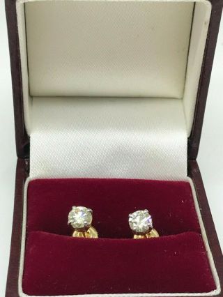 Stunning Vintage 14ct Gold Diamond Stud Earrings 0.  95 Carat