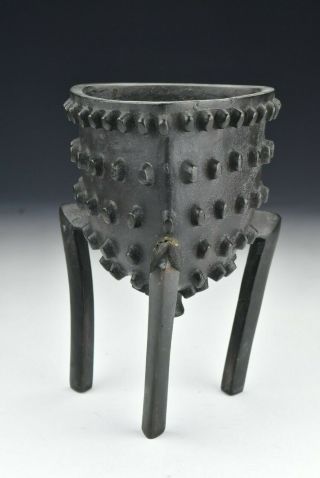 18th / 19th Century Chinese Bronze Studded Tripod Censer 3