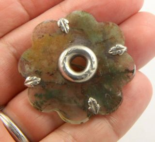 Antique Victorian C1890 Sterling Silver Scottish Moss Agate Brooch Pin