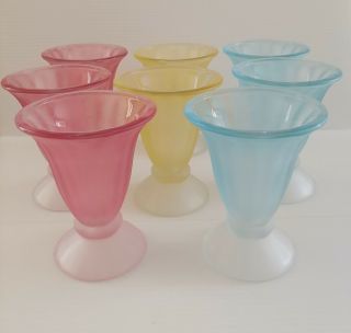 Vintage Libbey Frosted Glass Ice Cream Sherbert Dessert Dish Of 8 Multi Colors