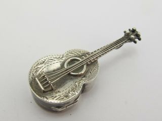 Vintage Hallmarked Sterling Silver Miniature Guitar Pill Box 2