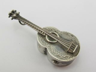 Vintage Hallmarked Sterling Silver Miniature Guitar Pill Box 3