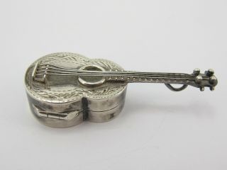 Vintage Hallmarked Sterling Silver Miniature Guitar Pill Box 4