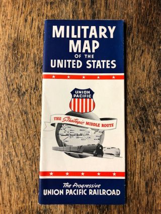 1943 Ww Ii Union Pacific Railroad Military Map Of The United States Great Cond.