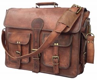 17 " Leather Vintage Messenger Shoulder Men Satchel Laptop School Briefcase Bag