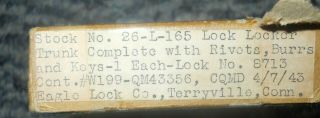 WWII Era US Army Foot Locker Lock or Latch Assembly Dated 1943 5