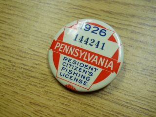1926 PA Pennsylvania Fishing License Badge Button Pin 144241 2