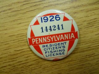 1926 PA Pennsylvania Fishing License Badge Button Pin 144241 3