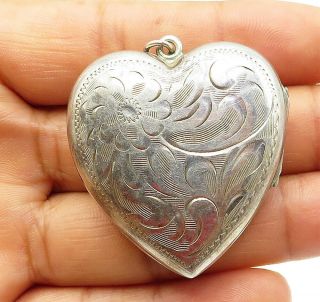 Burkhardt 925 Silver - Vintage Floral Love Heart Locket Pendant (opens) - P7104