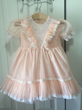 Vintage Peach Girls Dress With Lace 2t Full Circle Ruffles Party Pageant Twirl