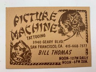Vintage Picture Machine Tattooing San Francisco California Business Card