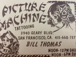 Vintage Picture Machine Tattooing San Francisco California Business Card 3