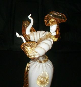 Large Vintage Murano Venetian Art Glass Lady Figurine 14 " White & Gold Italy