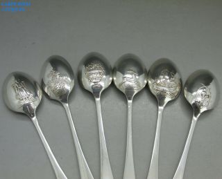 Cased Set 6 Solid Sterling Silver Fancy Back Coffee Spoons 83g 1938