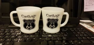 Two Vintage Route 66 Carthage Missouri D Handled Mugs Fire King And Federal