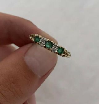 Solid 9ct Gold Emerald & Diamond Ring 9k 375.
