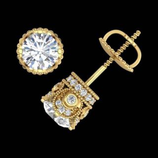 1.  80 Ct Round Cut Diamond Solitaire Vintage Studs Earrings In 14k Yellow Gold Fn