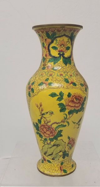 Antique Vintage Chinese Peking Beijing Enamel Vase Lamp Floral Yellow