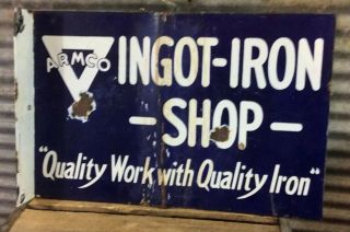 Antique Vtg 20s 30s Armco Ingot Iron Shop Dsp Porcelain 18 " Cobalt Flange Sign