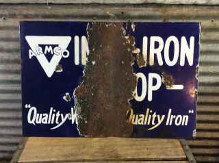 Antique Vtg 20s 30s Armco Ingot Iron Shop DSP Porcelain 18 