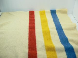 Vintage Maker Unknown Wool Blanket Cream With Red Blue Yellow Stripes 120 