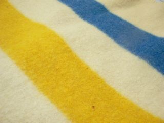 Vintage Maker Unknown Wool Blanket Cream With Red Blue Yellow Stripes 120 