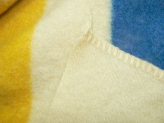 Vintage Maker Unknown Wool Blanket Cream With Red Blue Yellow Stripes 120 