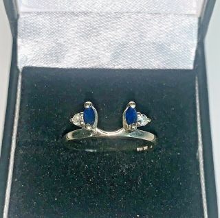 Vintage 14k Wg Diamond & Sapphire Guard Ring,  Enhancer,