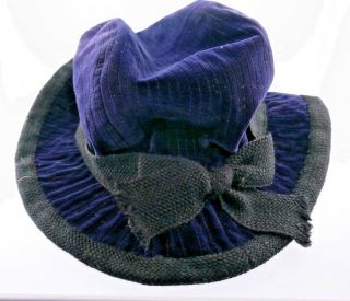 Yves Saint Laurent Vintage Blue Velvet & Black Cotton Bow Hat