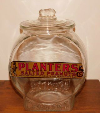 Antique Rare Authentic Planters Salted Peanuts Glass Jar Store Display