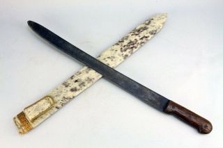 Antique Pacific Nw Indian Native American Western Knife Machete & Fur Sheath